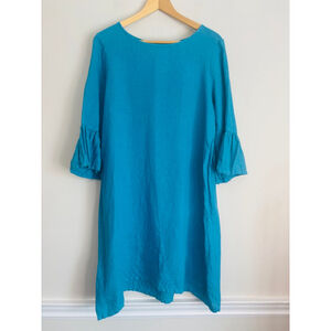 Bryn Walker Linen Tunic Dress Blue XS Ruffle Sleeves